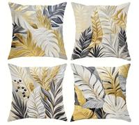 Yeecer Federe Cuscini Divano 35x35cm Foglie grigio oro Set di 4 Quadrato Copricuscini per Divani,Vellutato Moderni Fodera per Cuscino Decorativi per Casa Camera da Letto Ufficio