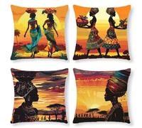 Yeecer Fodere per Cuscini Decorativa in Vellutato 50x50cm Set di 4 Donne tribali africane Federe Cuscini Divano,Decorativi Quadrato Morbido Copricuscini for Mobili da Giardino all'aperto Decor