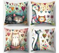 Yeecer Fodere per Cuscini Decorativa in Vellutato 60x60cm Set di 4 Gatti dei cartoni animati Federe Cuscini Divano,Decorativi Quadrato Morbido Copricuscini for Mobili da Giardino all'aperto Decor
