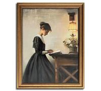 Yeechine Stampa artistica da parete vintage con cornice dorata classica francese su tela, stampa su tela, decorazione da parete per la casa, la stanza del bagno, (ragazza)