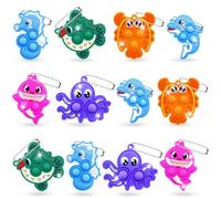 Yeefunjoy 12Pezzi Mini Pop Fidget Toy Portachiavi, Animale Marino Push It Pop Giocattolo Manuale Sensoriali Bulk Bambini, Bolla Giocattolo Antistress Decompressione EE Feste di Natale Bomboniera