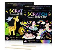 Yeefunjoy 18Pezzi Scratch Art Notes per Bambini, Unicorno Animale Libri Scratch Art Kit, Disegno Arcobaleno Paper con 2 Penne Stilografiche in Legno per regalini fine Festa Compleanno Bambini
