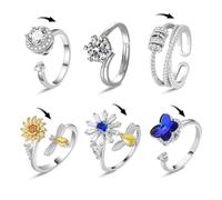 Yeefunjoy Anello Antistress Donna con Perline Regolabile - Fidget Ring Piegabile per Ansia - Regali per Ragazza, Figlia, Mamma, Moglie