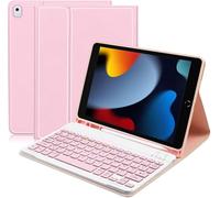 Yeegnar Tastiera iPad 9 Generation, AZERTY francese Cover tastiera compatibile con iPad 9/8/7ª generazione 2021 10.2"(Modello: A2603, A2604, A2605) con portapenne (iPencil non incluso), rosa