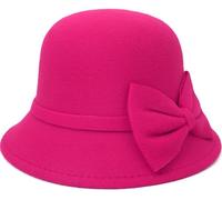 YeeHeen Cappello a cloche in feltro, stile vintage, cappello a secchiello, cappello a bombetta da donna, Rosso rosato, Taglia unica