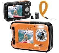 YEEIN Fotocamera subacquea 4K 48MP Autofocus Selfie Dual Screen Fotocamera impermeabile con cinghia galleggiante e scheda da 32 GB, fotocamera digitale compatta impermeabile da 17 m, fotocamera