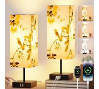 Yeeklab 2 Pezzi Lampada da Comodino Touch Dimmerabile, Abat Jour da Comodino Moderne con 2 Porte di Ricarica USB, Birdie Paralume Lampada da Tavolo per Letto, Camera, Soggiorno