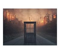 Yeele 3x2,5m Sfondo fotografico Porta di legno Strada Città in rovina Distruzione Fuoco Apocalittico Sfondo per Fotografia Festa a tema Decorazione evento Bambini Adulti Selfie Foto puntelli