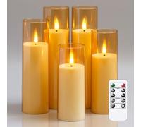 Yeelida Acrilico Candele LED tremolanti senza fiamma con telecomando e temporizzazione, a batteria 5,5cm x 12,5 15 17,5 20 20cm Candele in plastica per la decorazione della casa (lunga durata, oro)