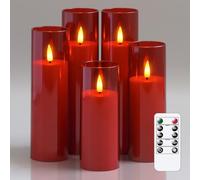 Yeelida Acrilico Candele LED tremolanti senza fiamma con telecomando e temporizzazione, a batteria 5,5cm x 12,5 15 17,5 20 20cm Candele in plastica per la decorazione della casa (lunga durata, rosso)