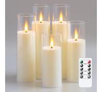 Yeelida Acrilico Candele LED tremolanti senza fiamma con telecomando e temporizzazione, a batteria 5,5cm x 12,5 15 17,5 20 20cm Candele in plastica per la decorazione della casa (lunga durata, avorio)
