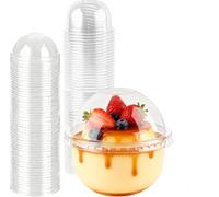 Yeelua 50 bicchieri da dessert riutilizzabili in plastica, 226,8 g, per cheesecake, dessert, con coperchio a cupola, contenitore trasparente da 250 ml per cupcake, budino, yogurt, frutta, mousse e