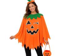 yeemeen Costume da zucca di Halloween da donna, 3 pezzi, costume da zucca | Mantello a forma di zucca per adulti con sacchetto per caramelle e cappello da zucca per Halloween, cosplay e feste a tema