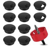 Yeepeo 10 passacavi da scrivania, passacavo da 60 mm con 1 sega a tazza, in plastica, passacavo per tavolo, ufficio, scrivania, nero