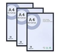 YEEPHAN A4 Cornice nera 21x30cm certificato plastica anteriore legno per stampa poster pittura indipendente montabile parete set 3