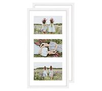 YEEPHAN Cornice portafoto a 3 aperture con supporto per immagini da 10 x 15 cm, in legno massiccio con Perspex frontale per montaggio a parete, set da 2 pezzi, colore: bianco