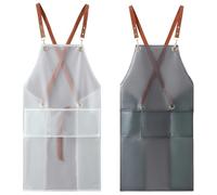 yeeplant 2 grembiuli da cucina per chef, impermeabili, antimacchia, bianco e nero, cinghia regolabile, design a tre tasche, ideali per uso in cucina