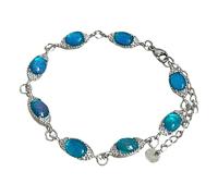 yeeplant Braccialetto con pietra zaffiro, bracciale a maglie sovrapposte in argento con gemma ovale blu, catena regolabile per donne, elegante regalo minimalista