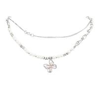 yeeplant Collane a strati da donna, collana di perle d'argento con ciondolo a farfalla, lunghezza regolabile, design a doppio strato, alla moda, confezione regalo