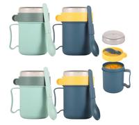 yeeplant Confezione da 4 tazze da zuppa in plastica da 382,7 g, con coperchi e manici a vite, barattoli riutilizzabili per la preparazione dei pasti, blu e verde
