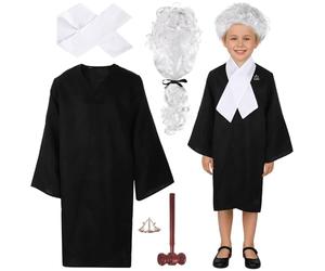 yeeplant Costume da giudice per bambini con vestaglia, parrucca, martelletto e accessori, per cosplay, Halloween e feste in maschera