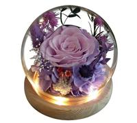 yeeplant Cupola in vetro con fiore conservato, vera rosa eterna con luce LED, 10,9 x 10,9 cm, decorazione artistica floreale, regalo per fidanzata, moglie, figlia, mamma, nonna, compleanni
