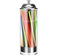 yeeplant Dispenser per paglia in vetro con coperchio in metallo - 11,2 x 3,5 x 3,3 - Organizer versatile per vari tipi di cannucce