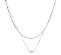 yeeplant Elegante collana girocollo con perle a 2 strati da donna, elegante catena in argento con ciondolo rotondo di perle, lunghezza regolabile e accessorio alla moda ideale