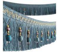 yeeplant Finiture per tende con perline, frange dorate con nappe, sfondo per matrimonio, 12 m, frangia in poliestere per artigianato, impreziosita con perline, decorazione per matrimoni e tende
