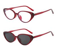 yeeplant Occhiali da sole a occhi di gatto rosso vino, set di 2 pezzi alla moda retrò vintage per donne, lenti grigie, protezione solare, pronti per la prescrizione