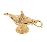 yeeplant Piccola lampada ornamentale dorata, lampada araba decorativa per la casa, lampada in metallo inciso con gemme finte, collezione unica per l'inaugurazione della casa, ornamento squisito