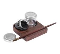 yeeplant Portapenne calligrafico con pozzo d'inchiostro, supporto per pennino obliquo in legno, doppio slot, orizzontale/inclinabile, base da 9,9 cm, marrone