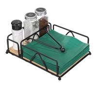 yeeplant Portatovaglioli in metallo nero, base piatta in legno con braccio ponderato a tensione, supporto moderno per fazzoletti con slot di stoccaggio, dispenser rustico per fazzoletti, ideale per