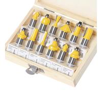 yeeplant Punte per fresa per la lavorazione del legno, 12 pezzi, gambo da 1/2", set di utensili con punta in carburo, con custodia in legno, profili assortiti per legno, giallo