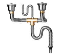 yeeplant Raccordi per lavello doppio da cucina, set per lavello in acciaio inossidabile 304, tubo di coda da 31,5 pollici con tappo anti-odore e tubo di troppopieno, tubo di scarico facile da montare