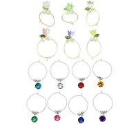 yeeplant Set di 14 pennarelli per vino in vetro, con ciondoli natalizi, 8 colorati e 6 floreali, per feste di festa, calici a stelo per design con gancio facile da usare
