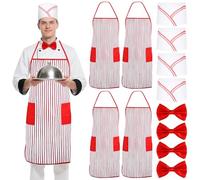 yeeplant Set di 4 costumi da cameriere per feste a tema anni '50, include grembiule, papillon e cappello da cretino, abbigliamento unisex