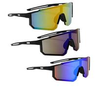 yeeplant Set di occhiali da montagna: 3 pezzi con lenti a specchio colorate, occhiali da sole protettivi grandi per sport all'aria aperta