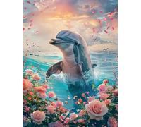 Yeerum 5D Fai Da Te Kit Per Pittura Diamante Painting Delfino, Diamond Painting Animale Kit Completo Drill Rhinestone Embroidery Cross Stitch Arts Craft for Home Wall Decor 30x40cm