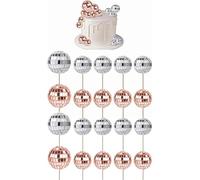 Yeesabella Decorazioni per cupcake a forma di palla da discoteca, stile retrò anni '70, con bastoncino, per dessert, mini palline lucide, per compleanni, feste a tema, decorazioni per ornamenti (oro