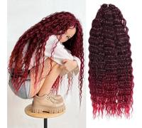 YEESHEDO 3 confezioni da 22 pollici capelli per trecce all'uncinetto rosso scuro, capelli ricci all'uncinetto, rosso vinaccia Crochet Braids Hair Ocean Wave Crochet Hair Curly, Deep Wave Hair