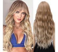 YEESHEDO 30 pollici Parrucche da ombre biondo lunghe ondulate con frangia per le donne, parrucca sintetica resistente al calore per cosplay di festa