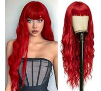 YEESHEDO 30 pollici Parrucche da Oro Rosso lunghe ondulate con frangia per le donne, parrucca sintetica resistente al calore per cosplay di festa