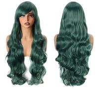 YEESHEDO 32 pollici 80 cm Parrucca riccia lunga per le donne, parrucca ondulata lunga con frangia laterale per costume da festa di Halloween Cosplay anime Verde scuro