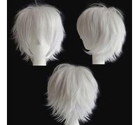 YEESHEDO Parrucca corta a caschetto unisex per cosplay, con strato naturale, capelli lisci e soffici, per feste in maschera (bianco)