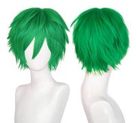 YEESHEDO Parrucca corta unisex a caschetto anime, per cosplay, colore verde, con strato naturale, capelli lisci e soffici, per feste in maschera