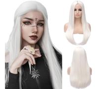 YEESHEDO Parrucca da donna bianca lunga liscia parrucche per le donne naturale rettilineo capelli sintetici festa costume cosplay wig 24 pollici (bianco)
