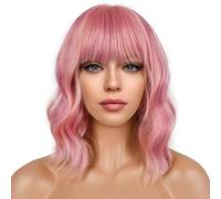 YEESHEDO Parrucca da donna rosa mix pastello rosa bob corto con riccioli pony parrucche naturali per donne cosplay parrucche wig 35 cm