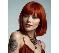 YEESHEDO Parrucca Ginger rosso corta Straight Bob con frangia, Parrucca sintetica colorata Cosplay Daily Party per le donne