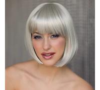 YEESHEDO Parrucca Grigio argento corta Straight Bob con frangia, Parrucca sintetica colorata Cosplay Daily Party per le donne